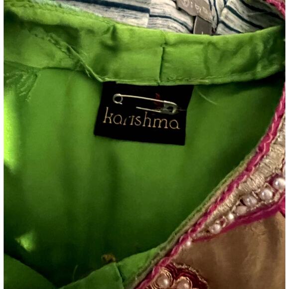 Karishma Women's Green Short Sleeve Round Neck Embellished Fit & Flare Dress S - Picture 4 of 16